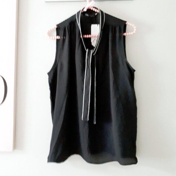NWT Zara black & silver accent semi-sheer sleeveless blouse, XS - Picture 9 of 9